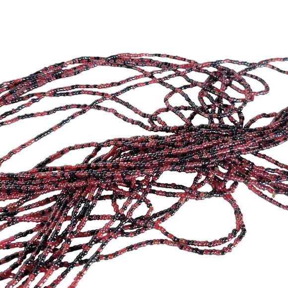 48" Long Red Black Seed Bead Necklace Boho Multistrand India Handmade NEW - Picture 8 of 11